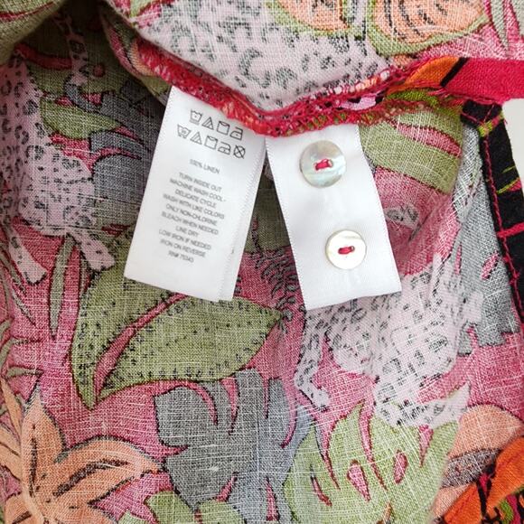 C&C California 100% linen button down shirt blouse magenta tropical print 2X new - Picture 4 of 8